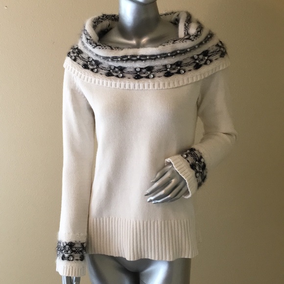 WHBM jewel & pearl detail cowl sweater - Picture 1 of 10